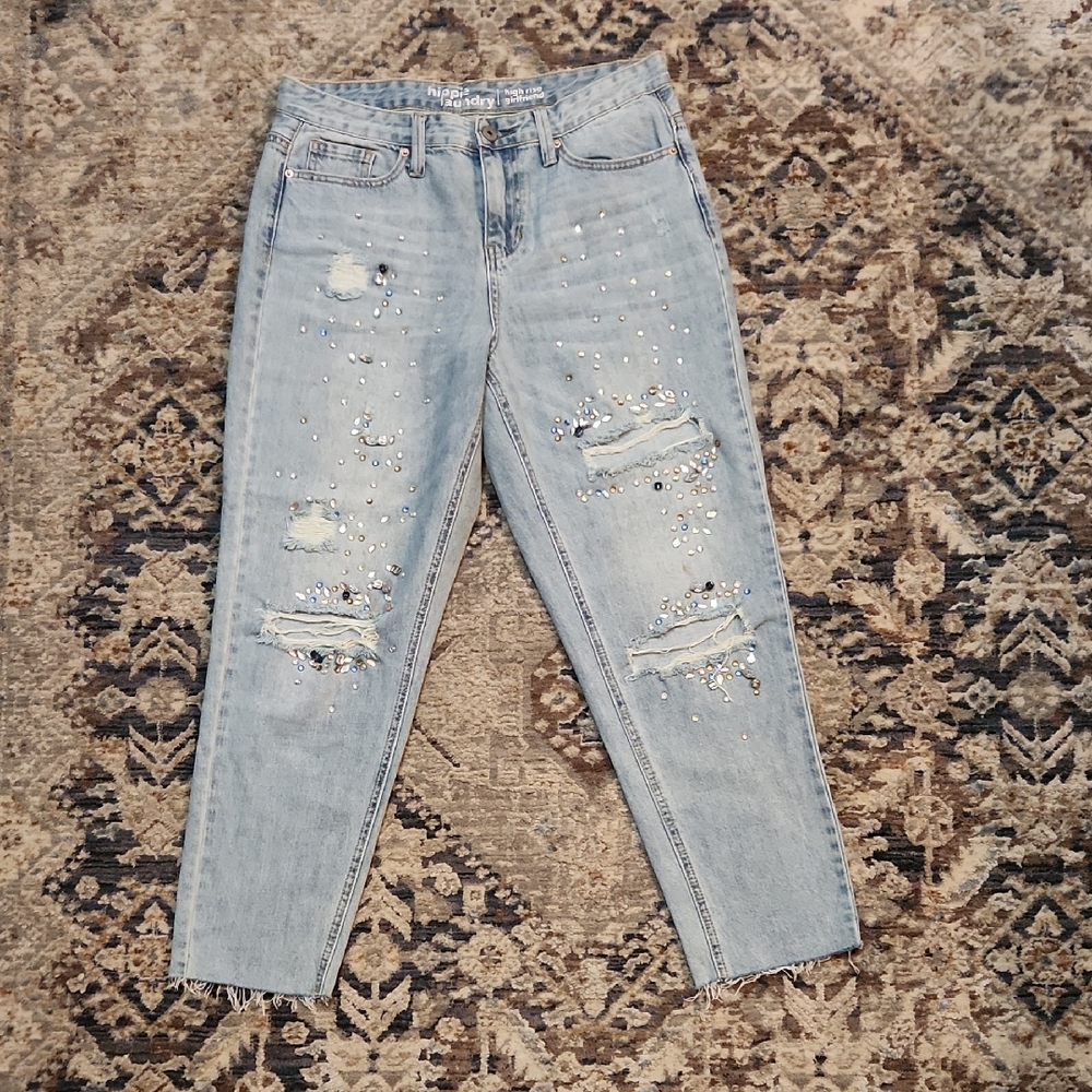 Hippie  Laundry High Rise Girlfriend Embellished Light Blue Straight Jeans